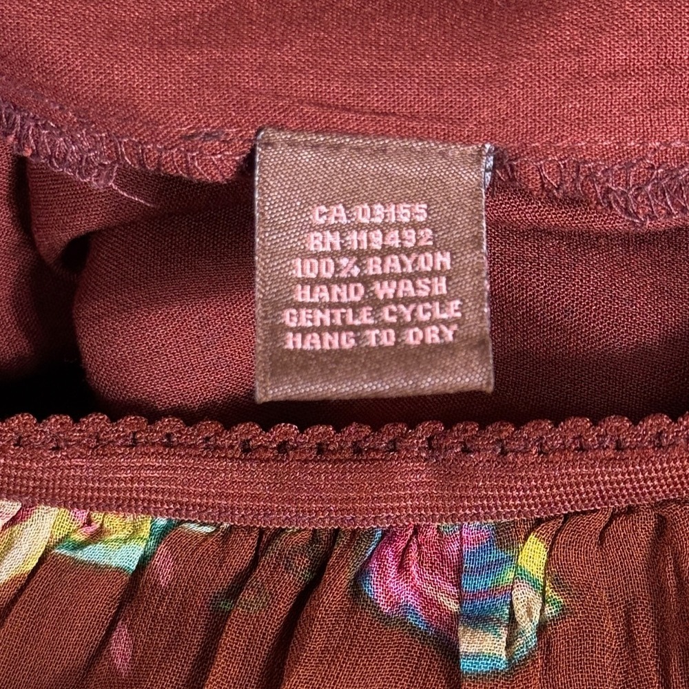 April Cornell Maxi Skirt S Scarborough Georgette Brown Floral Border Cottagecore - Picture 6 of 9